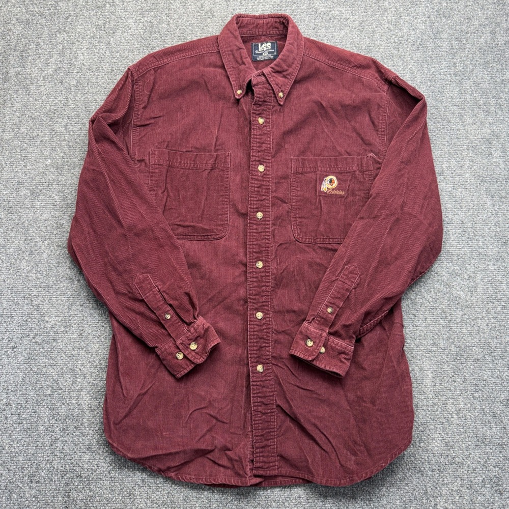 Lee Sport Mens Washington Redskins Corduroy Button Down Shirt Burgundy Medium